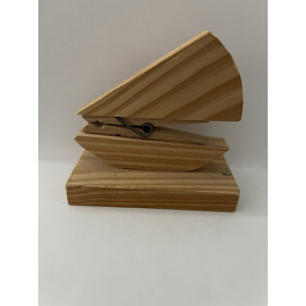 Vintage Wooden Clothespin Memo Holder Boat